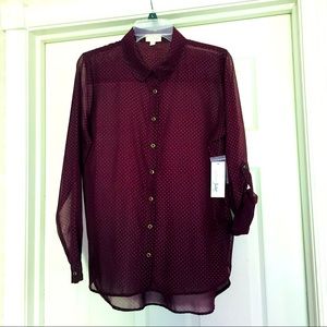 NWT Sheer Button Down Blouse with metallic accents